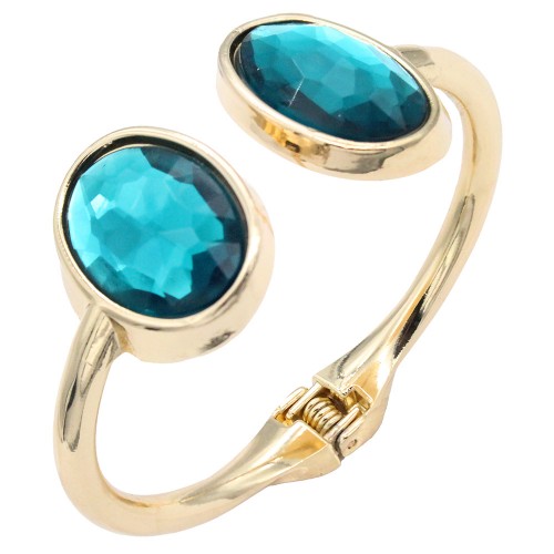 Gold Plated Teal Blue Crystal Bangle Bracelets Gold Plated Teal Blue Crystal Bangle Bracelets