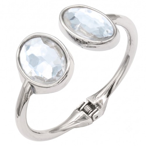 Rhodium Plated Clear Crystal Bangle Bracelets Rhodium Plated Clear Crystal Bangle Bracelets