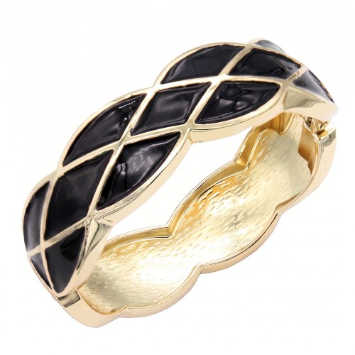 Gold Plated Black Enamel Hinged Bangle Gold Plated Black Enamel Hinged Bangle
