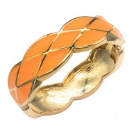 Gold Plated Light Orange Enamel Hinged Bangle