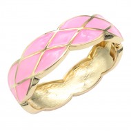 Gold Plated Light Pink Enamel Hinged Bangle