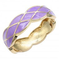 Gold Plated Light Purple Enamel Hinged Bangle