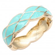 Gold Plated Turquoise Enamel Hinged Bangle