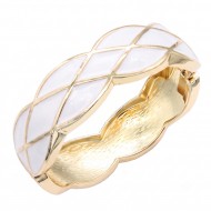 Gold Plated White Enamel Hinged Bangle