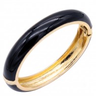 Gold Plated Black Enamel Hinged Bangle