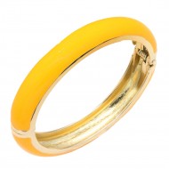 Gold Plated Light Orange Enamel Hinged Bangle
