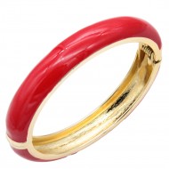 Gold Plated Red Enamel Hinged Bangle