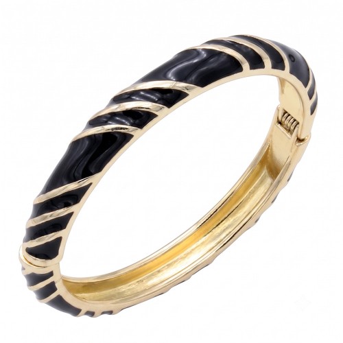 Gold Plated Black Enamel Hinged Bangle Gold Plated Black Enamel Hinged Bangle
