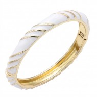 Gold Plated White Enamel Hinged Bangle