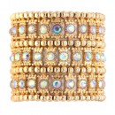 Gold Plated With AB 3-Lines Crystal Fashion Trendy Stretch Bracelet 7&quot;