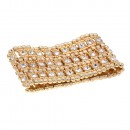 Gold Plated with 3-Lines Crystal Fashion Trendy Stretch Bracelet 7&quot;