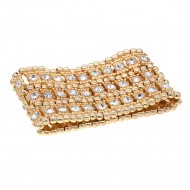 Gold Plated with 3-Lines Crystal Fashion Trendy Stretch Bracelet 7"