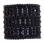 Jet Black 3-Lines Crystal Fashion Trendy Stretch Bracelet 7"