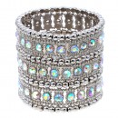Gold Plated with 3-Lines Crystal Fashion Trendy Stretch Bracelet 7&quot;