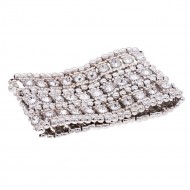 Rhodium Plated AB 3-Lines Crystal Fashion Trendy Stretch Bracelet 7&quot;