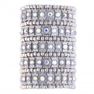 Rhodium Plated with AB Crystals 5 Rows Stretch Bracelet Fashion Trendy Jewelry Party Prom for Women