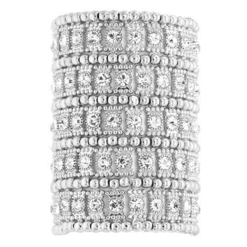 Rhodium Plated Crystals 5 Rows Stretch Bracelet Fashion Trendy Jewelry Party Prom for Women