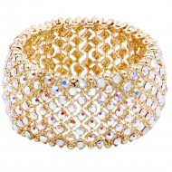 Gold Plated AB Crystal Stretch Bracelets Tennis Rhinestone Bridal Evening Party Jewelry for Woman Bangle