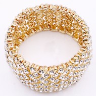 Gold Plated Crystal Stretch Bracelets Tennis Rhinestone Bridal Evening Party Jewelry for Woman Bangle