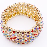 Gold Plated With Multi color Crystal Stretch Bracelets