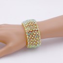 Gold Plated With Green AB Crystal Stretch Bracelets