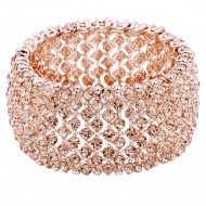 Rose Gold Plated With Peach Crystal Stretch Bracelets Tennis Rhinestone Bridal Evening Party Jewelry for Woman Bangle