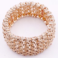 Rose Gold Plated With Peach Crystal Stretch Bracelets Tennis Rhinestone Bridal Evening Party Jewelry for Woman Bangle