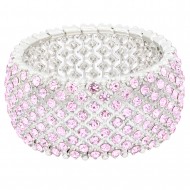 Rhodium Plated With Pink Color Crystal Stretch Bracelets