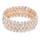 Rose Gold Plated With Peach Crystal Stretch Bracelets Tennis 5 Row Rhinestone Bridal Evening Party Jewelry For Woman Bangle