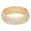 Gold Plated with Tennis 5 Row Rhinestone Stretch Bracelets Bridal Evening Party Jewelry For Woman Bangle