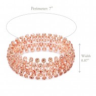 Rose Gold Plated With Peach Crystal Stretch Bracelets Tennis 5 Row Rhinestone Bridal Evening Party Jewelry For Woman Bangle