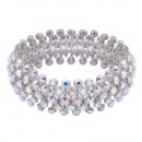 Rhodium Plated with Crystal Stretch Bracelets Tennis 5 Row Rhinestone Bridal Evening Party Jewelry For Woman Bangle