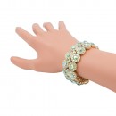 Gold Plated with Green AB 2 Rows Rhinestone Stretch Bracelet Evening Party Jewelry