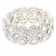 Rhodium Plated Stretch Bracelets with Clear Crystal