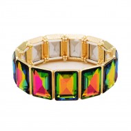 Gold Plated With Green AB Color Glass Stretch Bracelets