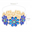 Gold Plated With Blue AB Glass Stretch Flower Bracelets