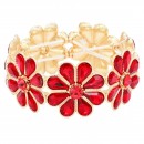 Gold Plated With Red Glass Stretch Flower Bracelets