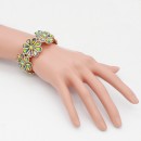 Gold Plated With Green AB Glass Stretch Flower Bracelets