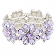 Rhoidum Plated Flower Stretch Bracelets with Purple Glass