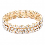 Gold Plated Stretch Bracelets with Clear Crystal