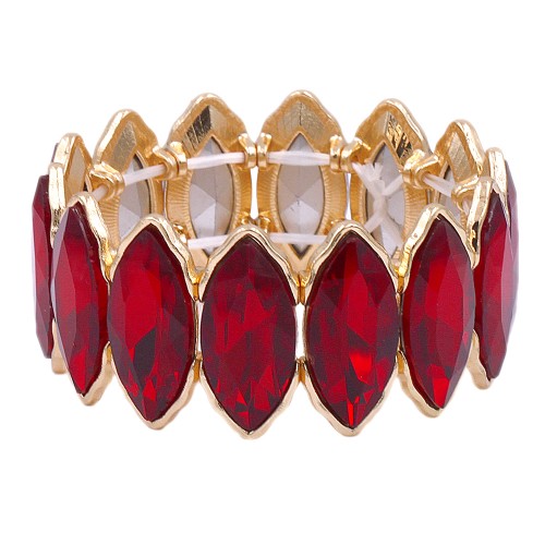 Gold Plated With Red Color Glass Stretch Bracelets