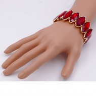 Gold Plated With Red Color Glass Stretch Bracelets