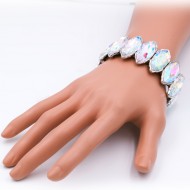 Rhodium Plated With AB Color Glass Stretch Bracelets