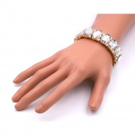 Gold Plated With Clear Glass Stretch Bracelets