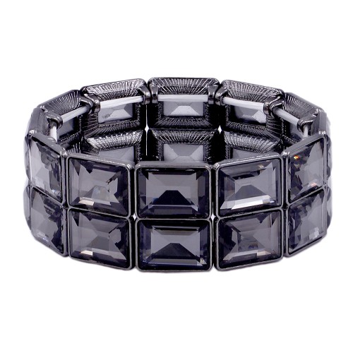 Gunmetal Plated with Black Diamond Glass Stretch Bracelets