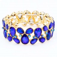 Gold Plated Stretch Bracelet with Blue AB Glass