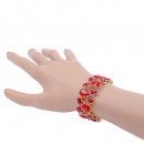 Gold Plated with Red Glass Stretch Bracelets
