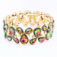 Gold Plated Stretch Bracelet with Green AB Glass