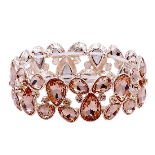Rose Gold Plated with Peach Glass Stretch Bracelets