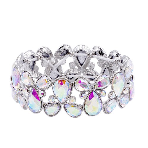 Rhodium Plated with AB Glass Stretch Bracelets